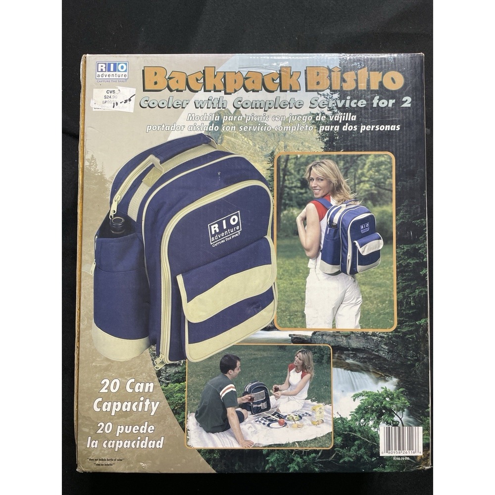 Vintage RIO Adventure Backpack Bistro Cooler Picnic Set for 2 Sealed NIB
